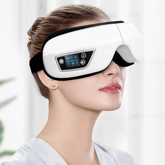 Heated and Cooling Eye Massager for Migraines, Dry Eyes, and Dark Circles – Rechargeable with Bluetooth Music | Cold & Warm Compress | Sleep Aid & Eye Strain Relief