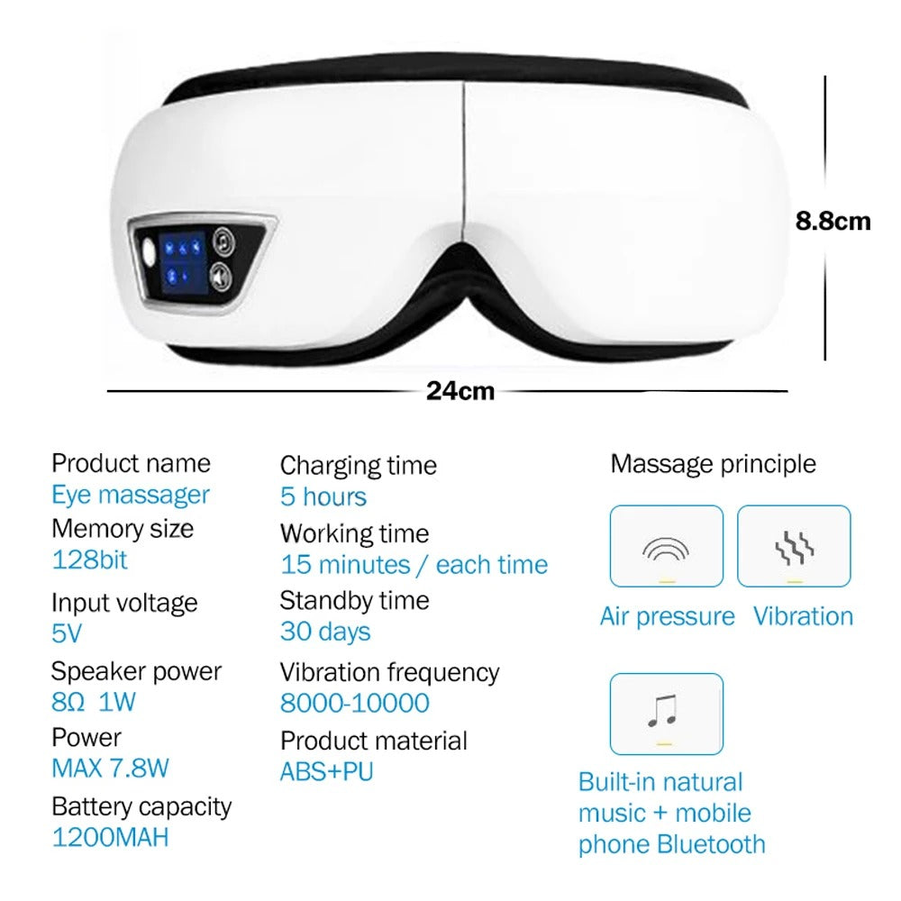 Heated and Cooling Eye Massager for Migraines, Dry Eyes, and Dark Circles – Rechargeable with Bluetooth Music | Cold & Warm Compress | Sleep Aid & Eye Strain Relief