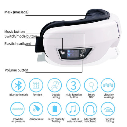 Heated and Cooling Eye Massager for Migraines, Dry Eyes, and Dark Circles – Rechargeable with Bluetooth Music | Cold & Warm Compress | Sleep Aid & Eye Strain Relief