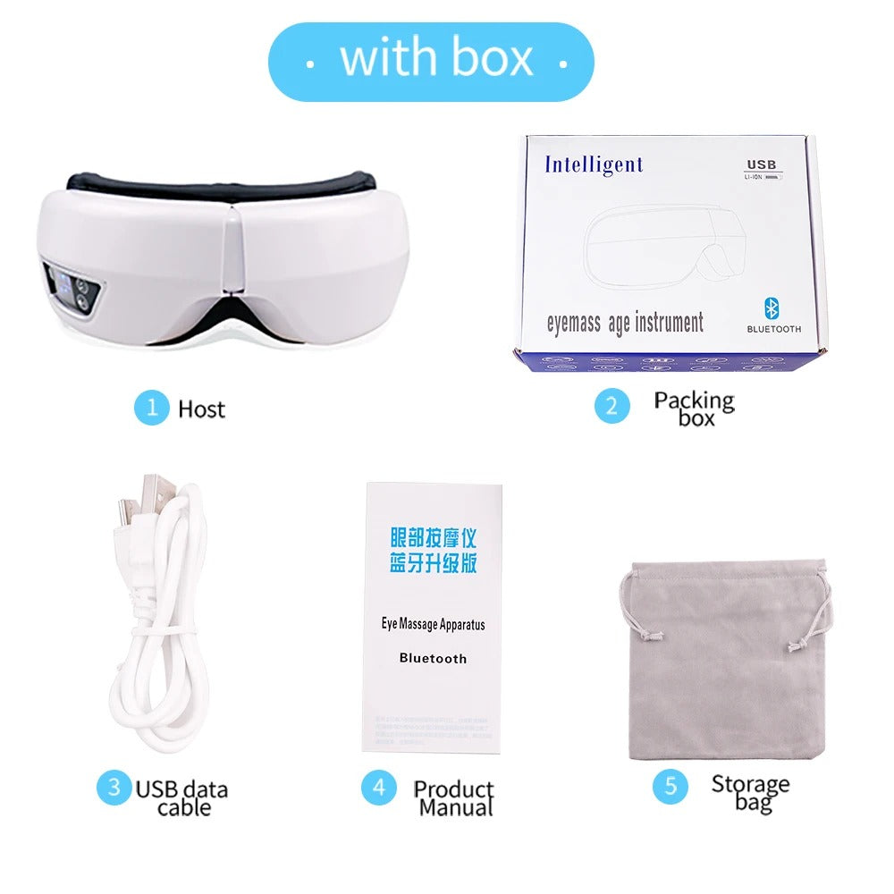 Heated and Cooling Eye Massager for Migraines, Dry Eyes, and Dark Circles – Rechargeable with Bluetooth Music | Cold & Warm Compress | Sleep Aid & Eye Strain Relief